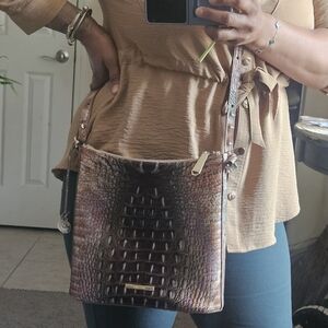 Brahmin Katie Crocodile-Embossed Brown Crossbody Bag